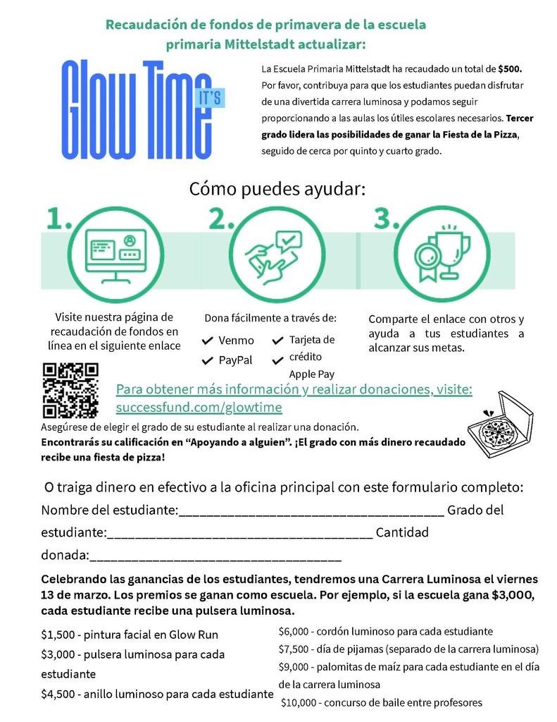 Spanish flyer with directions on how to make a donation to glow run