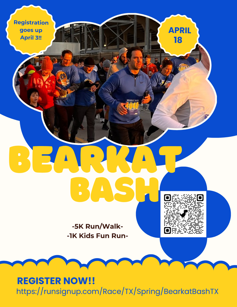 bearkat bash april 18 5k run walk 1k kids fun run register now registration goes up april 3 