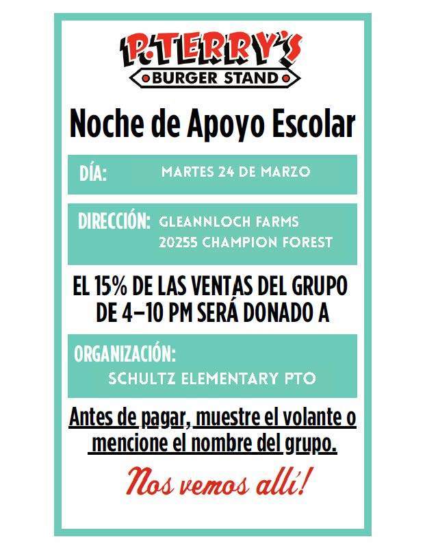 Spirit Night - P. Terry's spanish