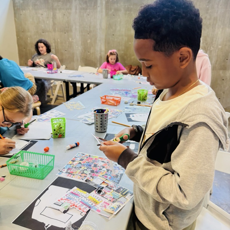 student creating art