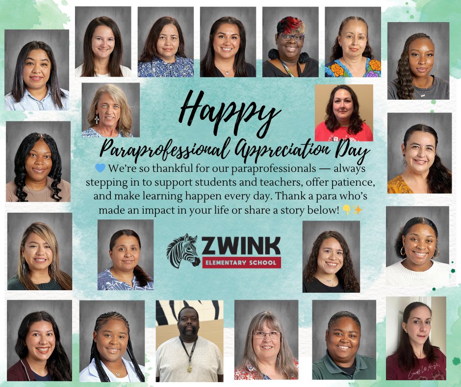 Portraits of paraprofessionals lining the edges of with a thank you message in the center