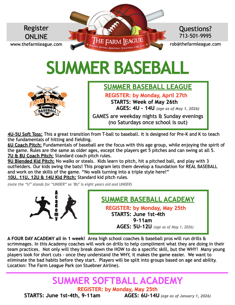 KISD Flyer Program - The Farm League Summer Baseball 