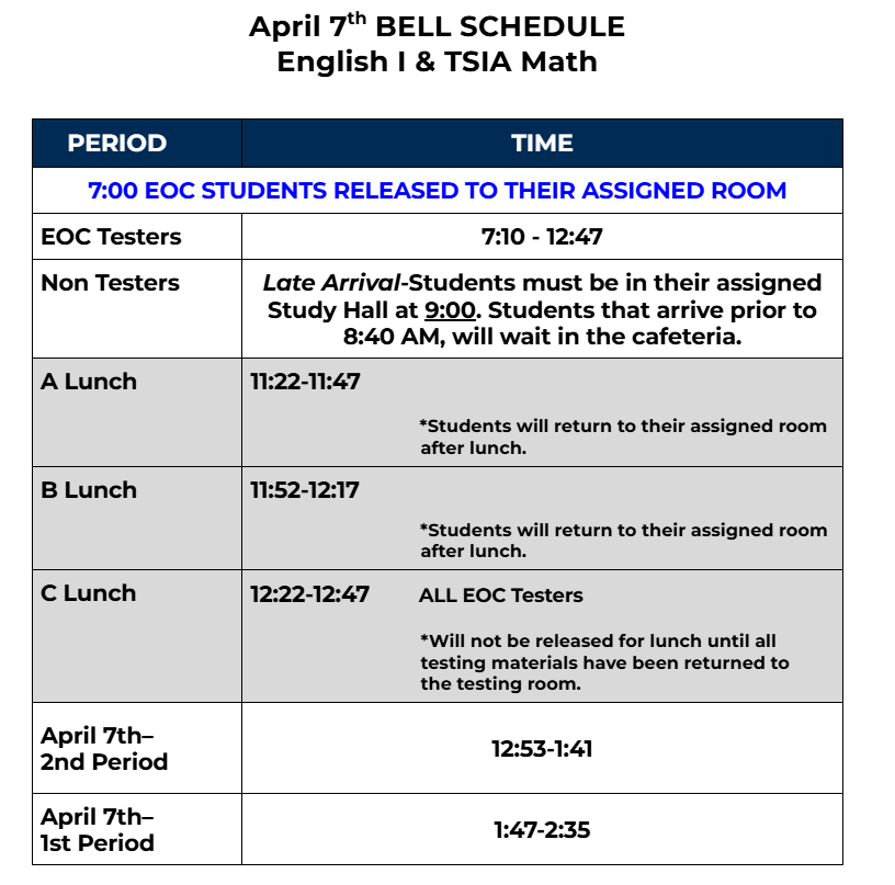 April 7 Bell Schedule