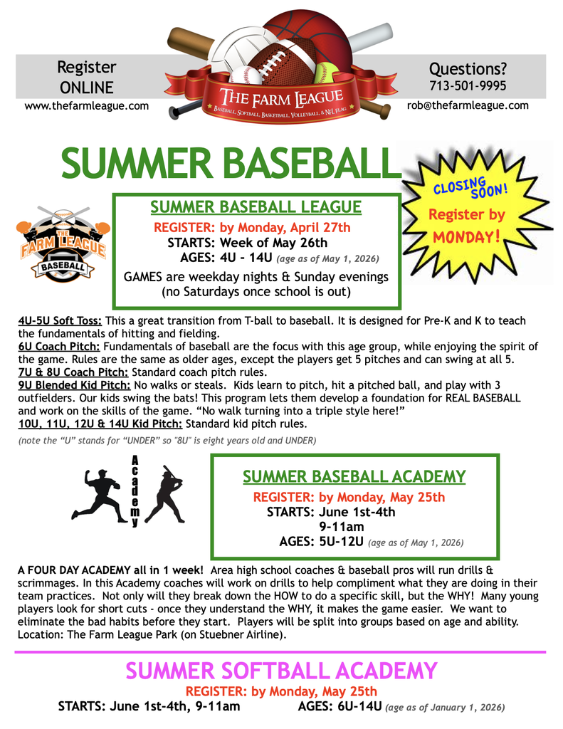 KISD Flyer Program: Summer Baseball Closing Soon - Farm League