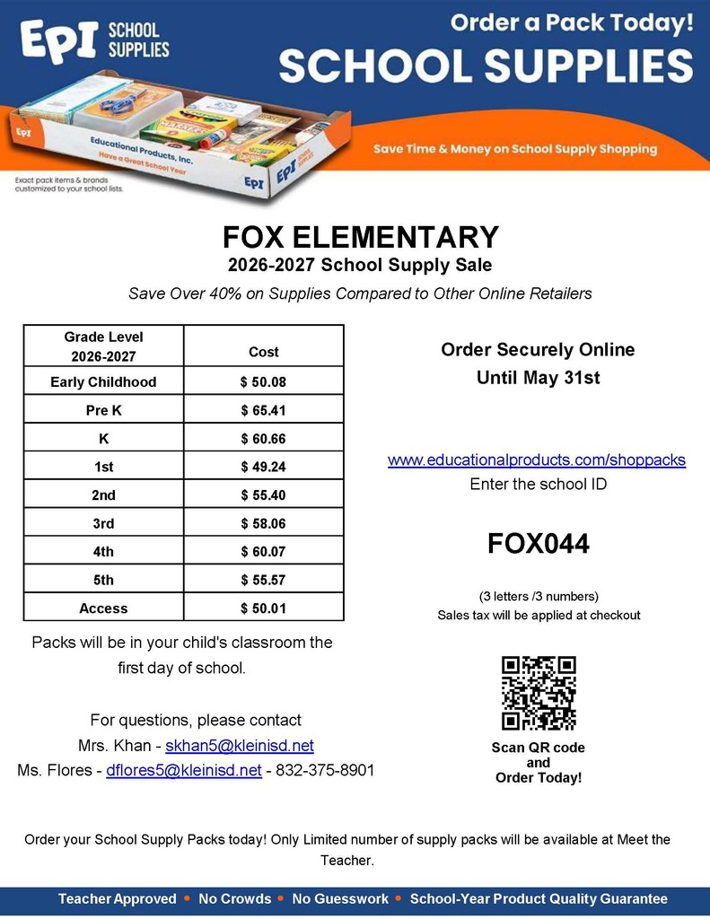 school supply order form English