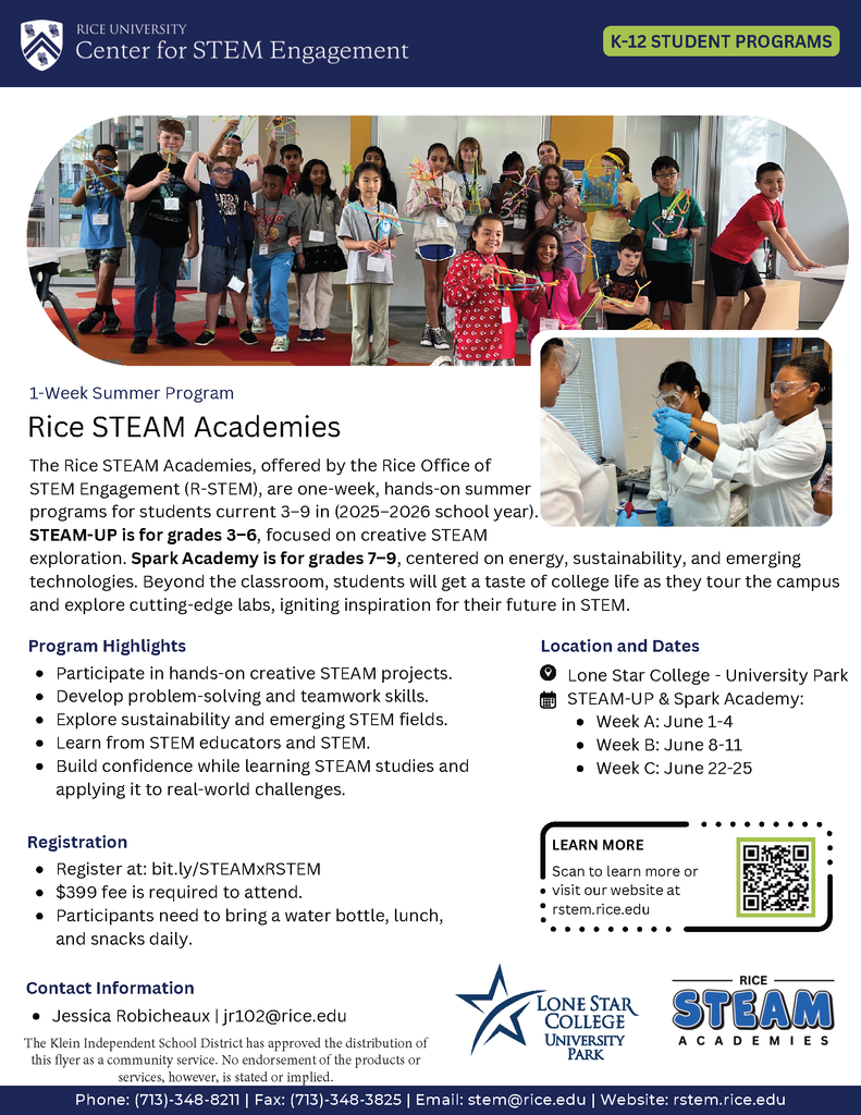 KISD Community flyer: Lone Star Stem Camp 