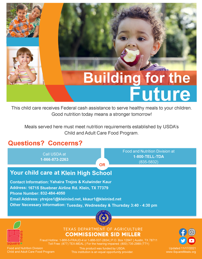 KISD Flyer Program -  USDA’s Child and Adult Care Food Program at Klein High 