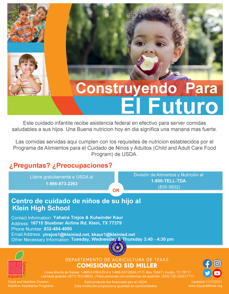 KISD Flyer Program -  USDA’s Child and Adult Care Food Program  Klein High 