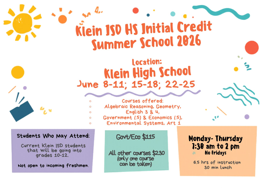 Klein ISD HS Initial Credit Summer School 2026