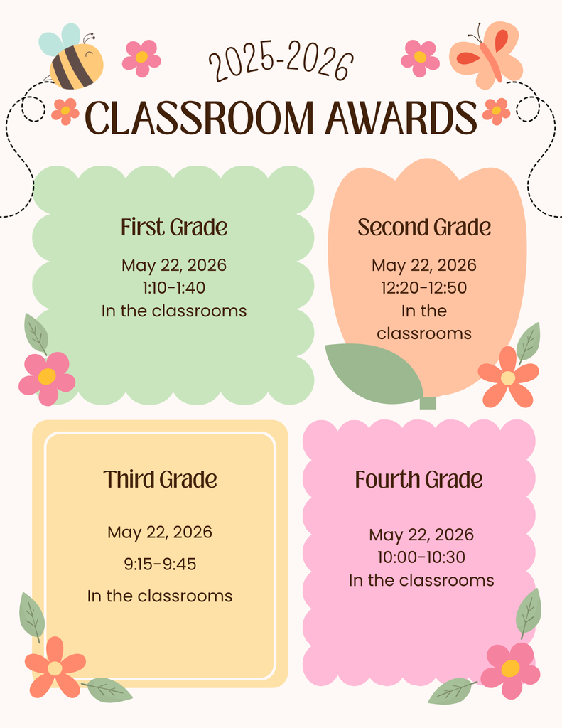 white spring background with classroom award information listed