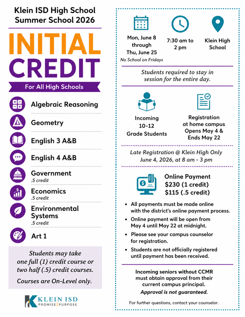 Initial Credit For All High Schools 2026