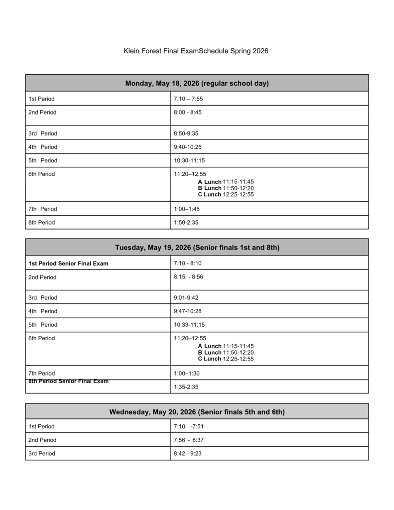2026 KF Spring Final Exam Schedule - 1