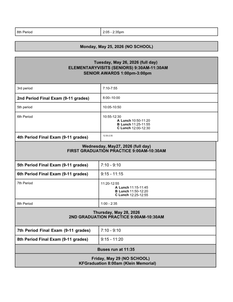 2026 KF Spring Final Exam Schedule - 3