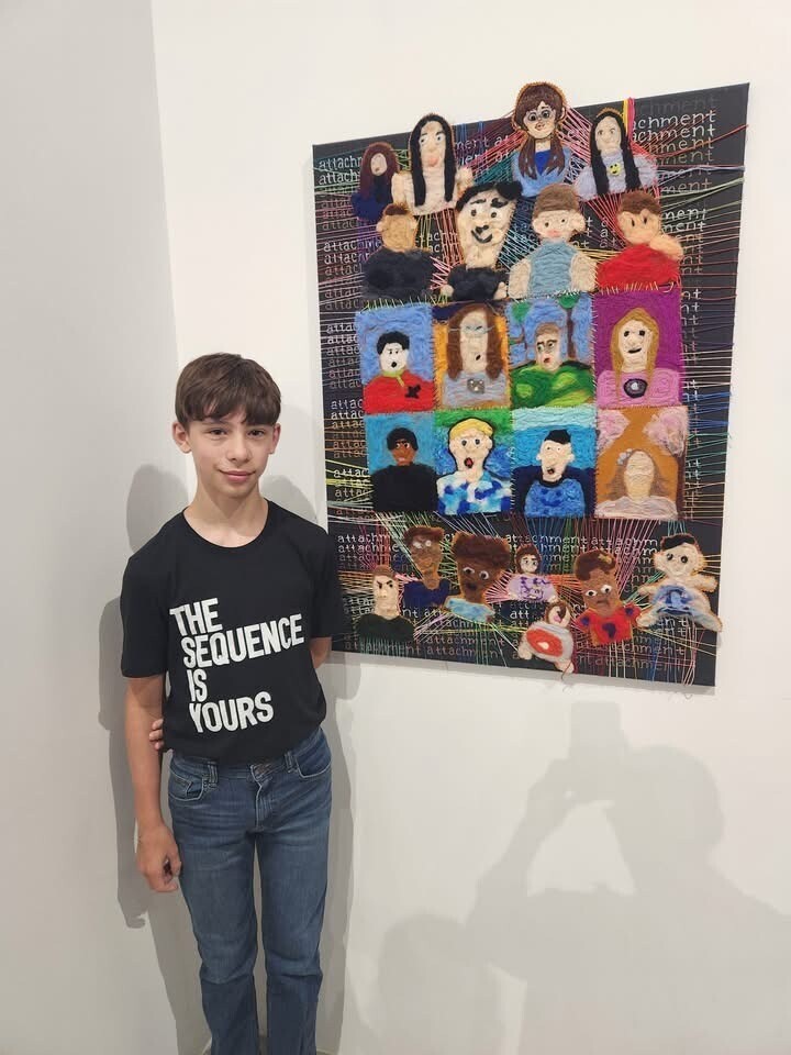 Photo of Art work and student