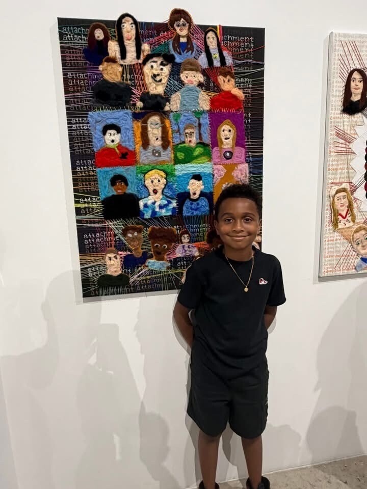 Photo of Art work and student