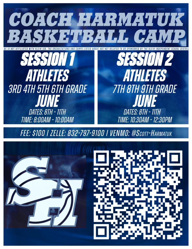 Basketball camp informational flyer with QR code