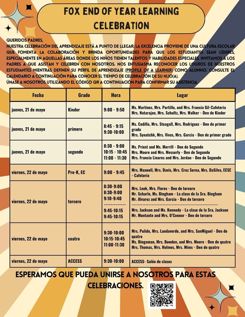 End of the Year Learning Celebration Flyer in Spanish