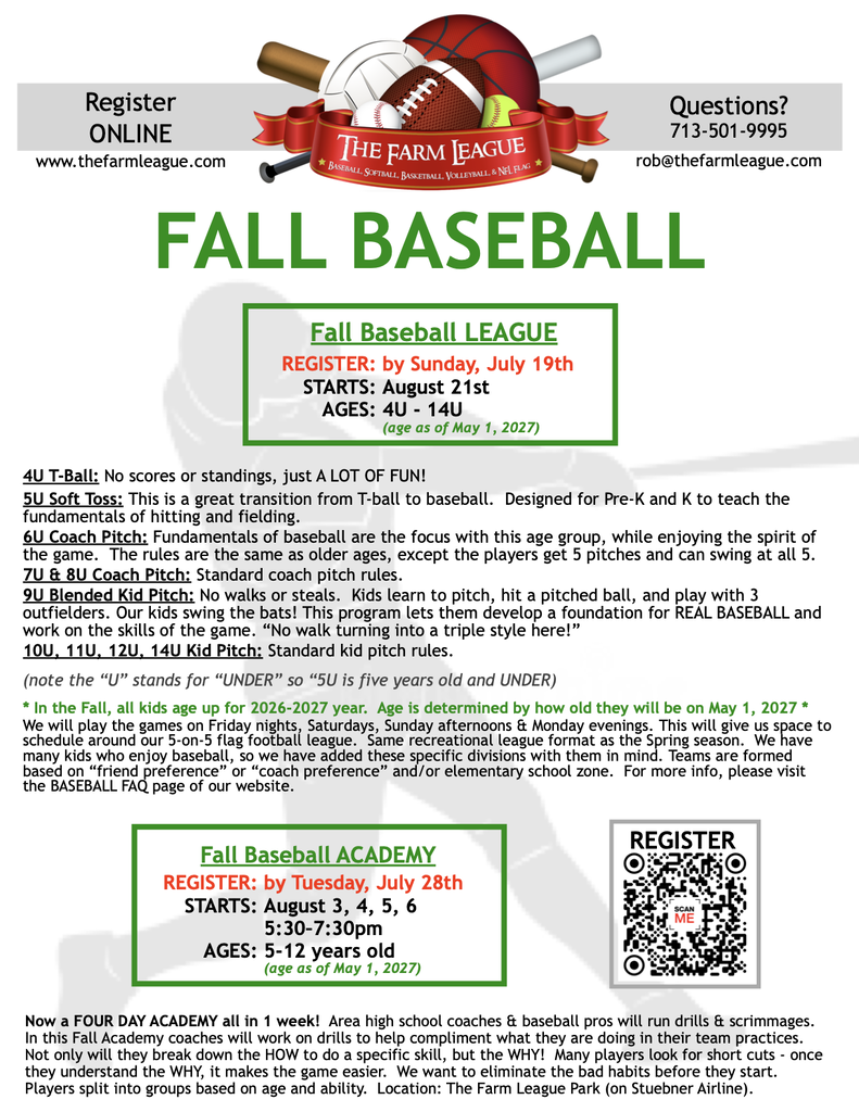 KISD Flyer Program - The Farm League - Fall baseball Academy