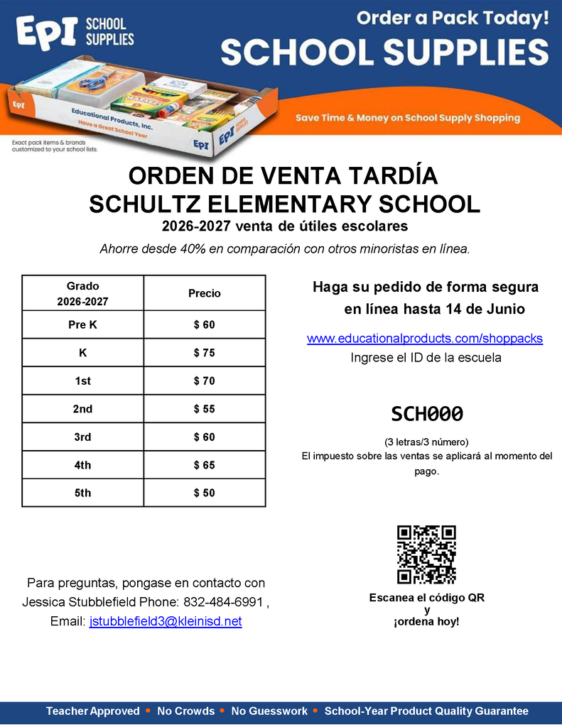Early  School Supply order form