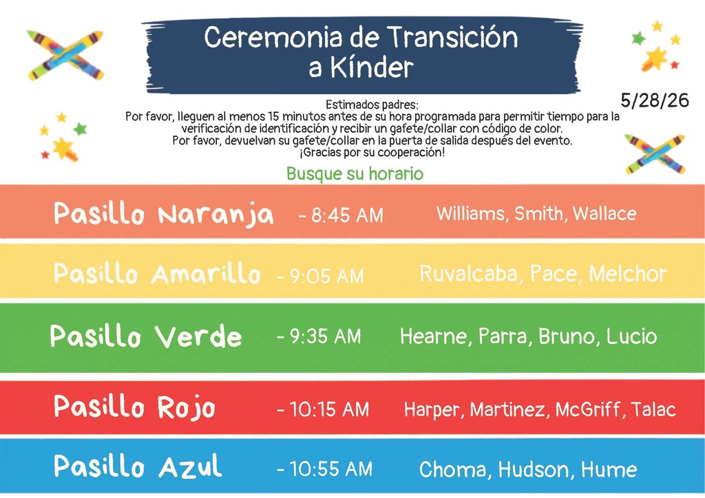 Ceremony Times Spanish