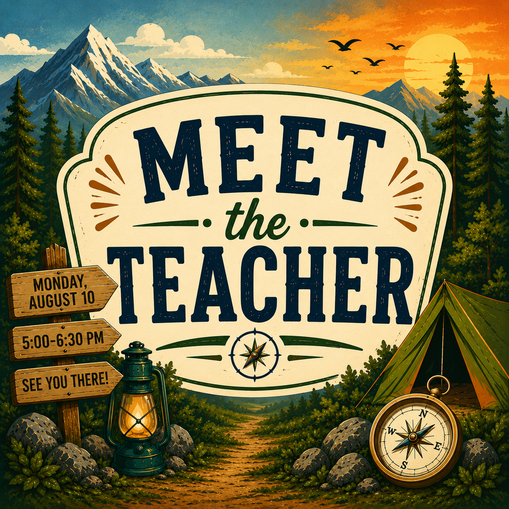 Flyer with safari and camping theme advertising the Meet the Teacher event 