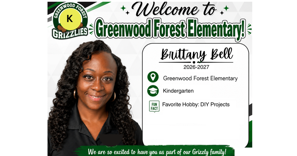 Teacher in black shirt with name bracket to right in black and green 