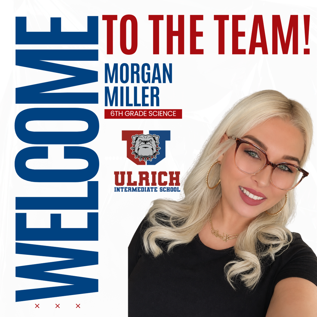 A smiling woman with blonde hair and glasses stands in front of a white background. Text reads "Welcome Morgan Miller 6th Grade Science".