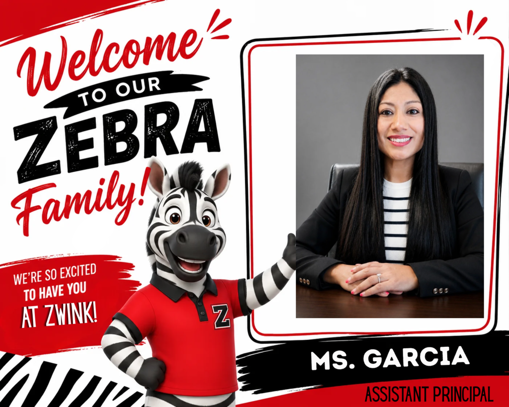 Headshot of woman in black blazer and black and white striped shirt framed in an AI produced image of a cartoon zebra