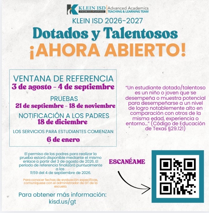 El plazo de derivación para el programa de alumnos superdotados y talentosos está abierto.
