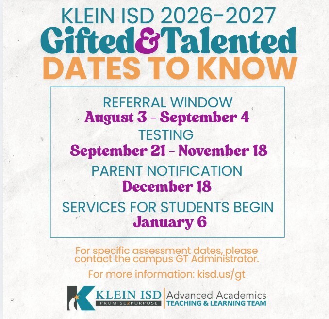 Gifted & Talented Dates to Know 2026-2027