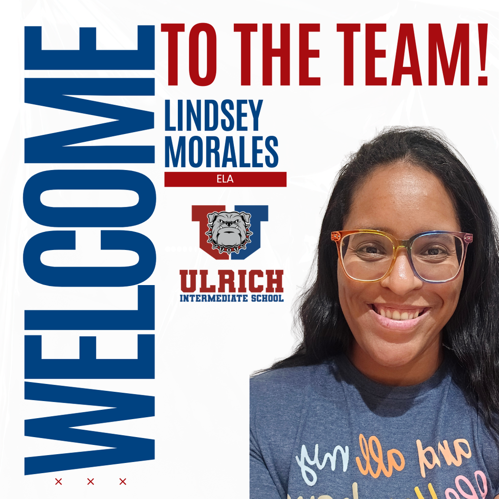 An image of a smiling woman wearing glasses. Text above reads, "Welcome Lindsey Morales ELA". Logos below.
