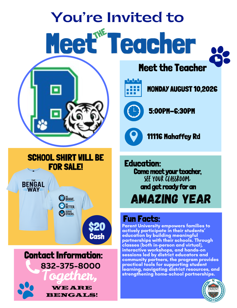 meet the teacher flyer! Monday 8/10/26 5:00pm-6:30pm