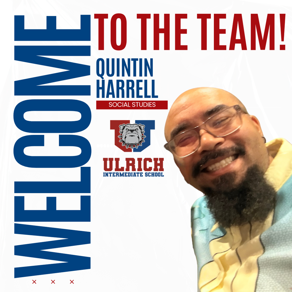 A smiling man with a beard and glasses stands against a white background. "Welcome" and "Quintin Harrell, Social Studies" text appears above him.
