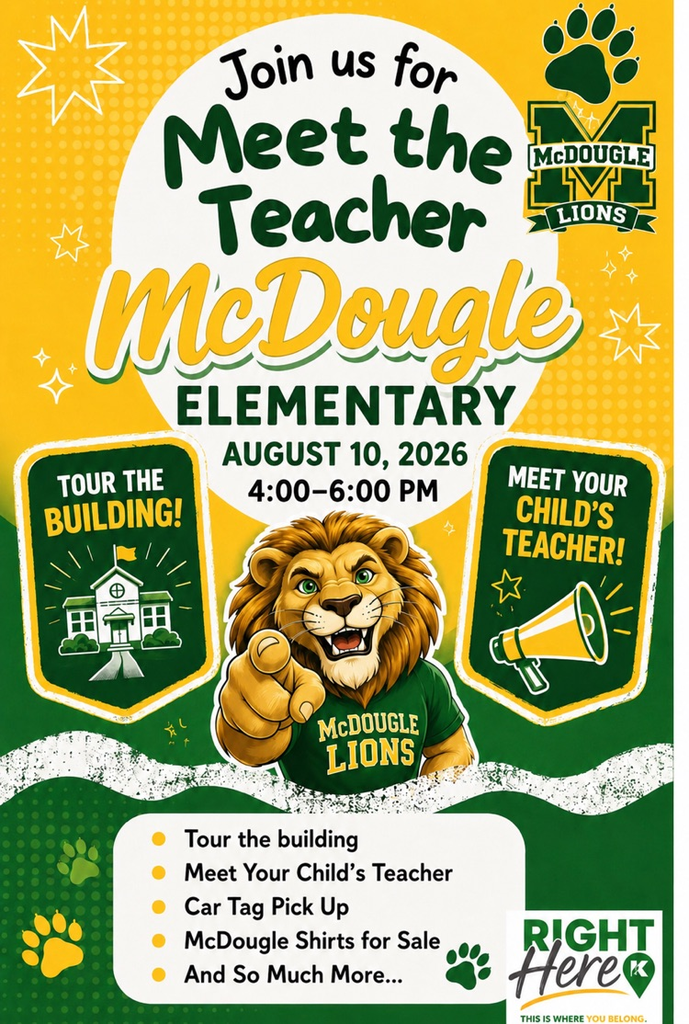 A green and yellow flyer announcing Meet the teacher night on Aug. 10 from 4-6