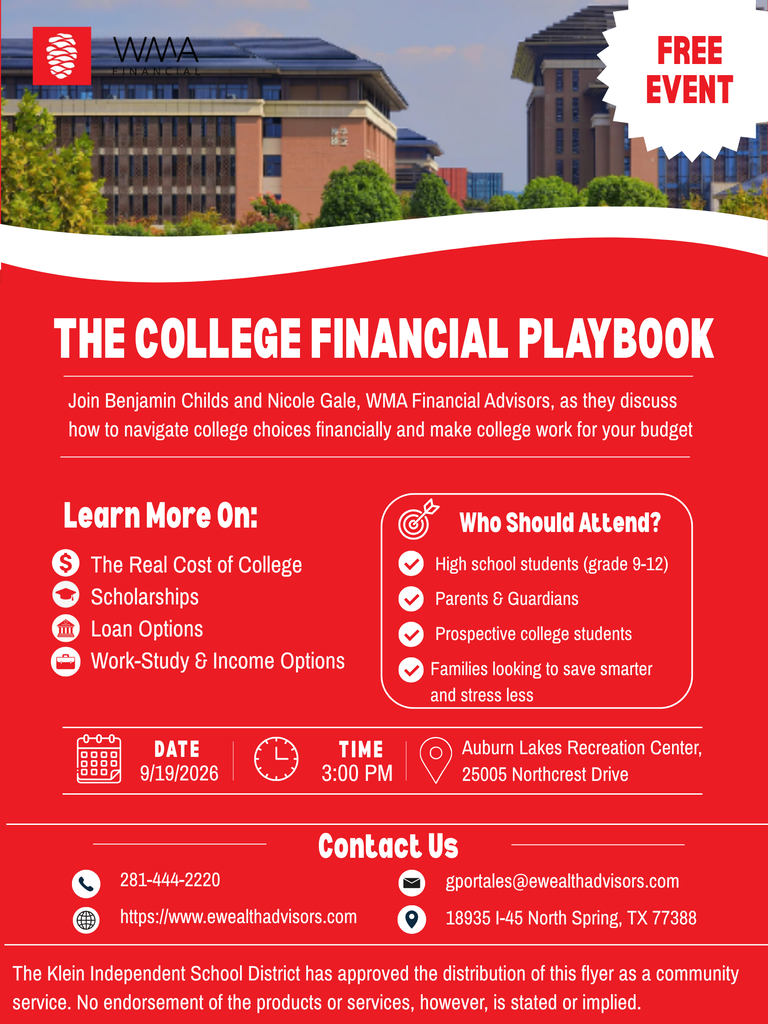 KISD Flyer Program - Free Event WMA Financial The College Financial Playbook Seminar