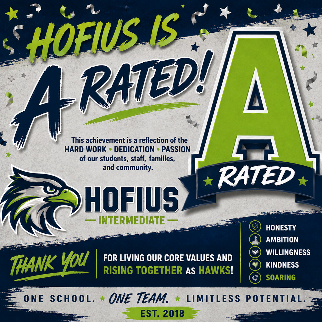 A poster with a blue and gray background, an eagle head, and the words "HOFIUS IS A RATED!"