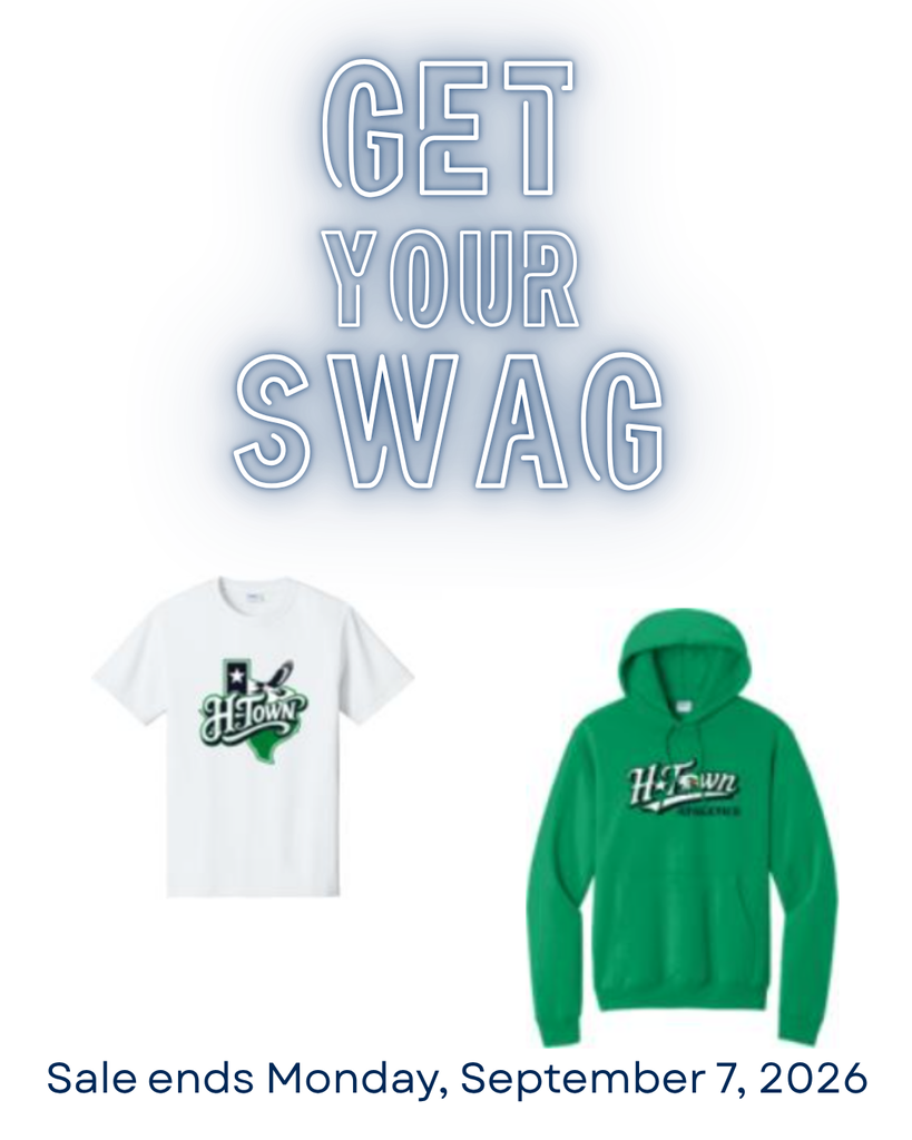 Two clothing items displayed. A white t-shirt with a logo and a green hoodie with a logo. Sale ends Monday, September 7, 2026.