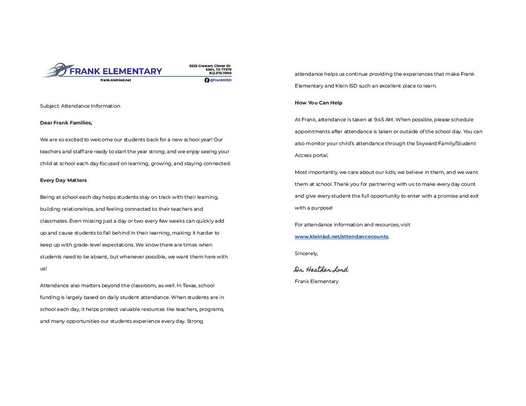 Attendance Letter
