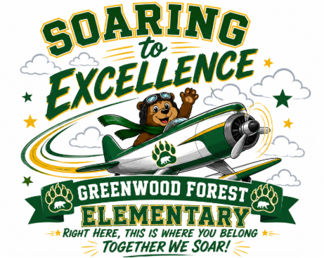 brown bear in white plane with motto soaring to excellence in green letters 
