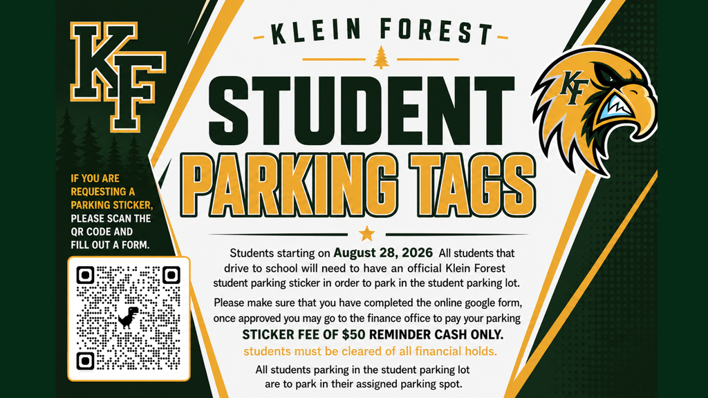 A flyer informs students to use online forms to obtain parking tags. It has a QR code, a logo, and text with information.
