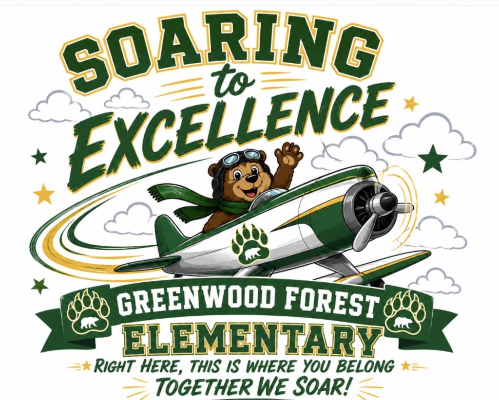Brown bear in white plane - with Greenwood Forest logo 