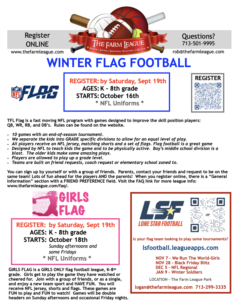 KISD: Community Flyer - The Farm League Winter Flag Football Boys & Girls 