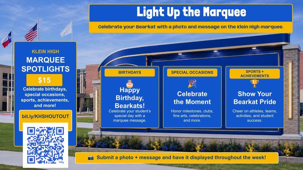 A digital advertisement for Light Up the Marquee. It shows a marquee with four options: birthdays, special occasions, and more.