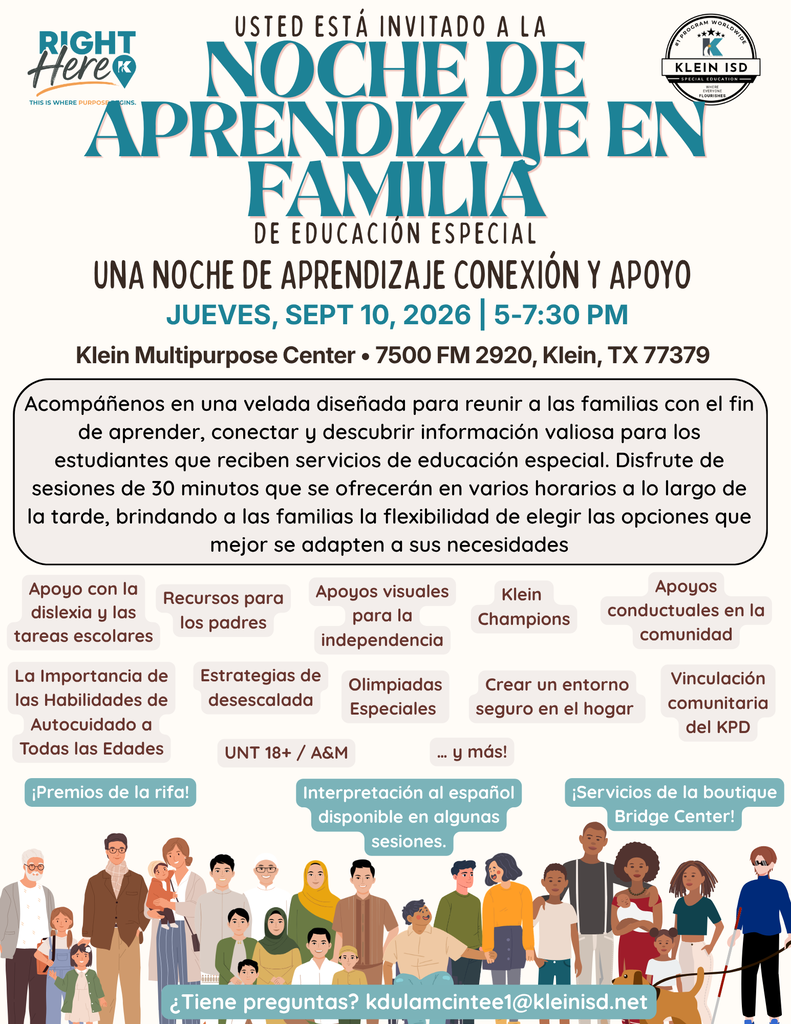 KISD: KISD – Volantes Comunitarios Noche de Aprendizaje para Familias de Educación Especial Jueves, 10 de septiembre de 2026 
