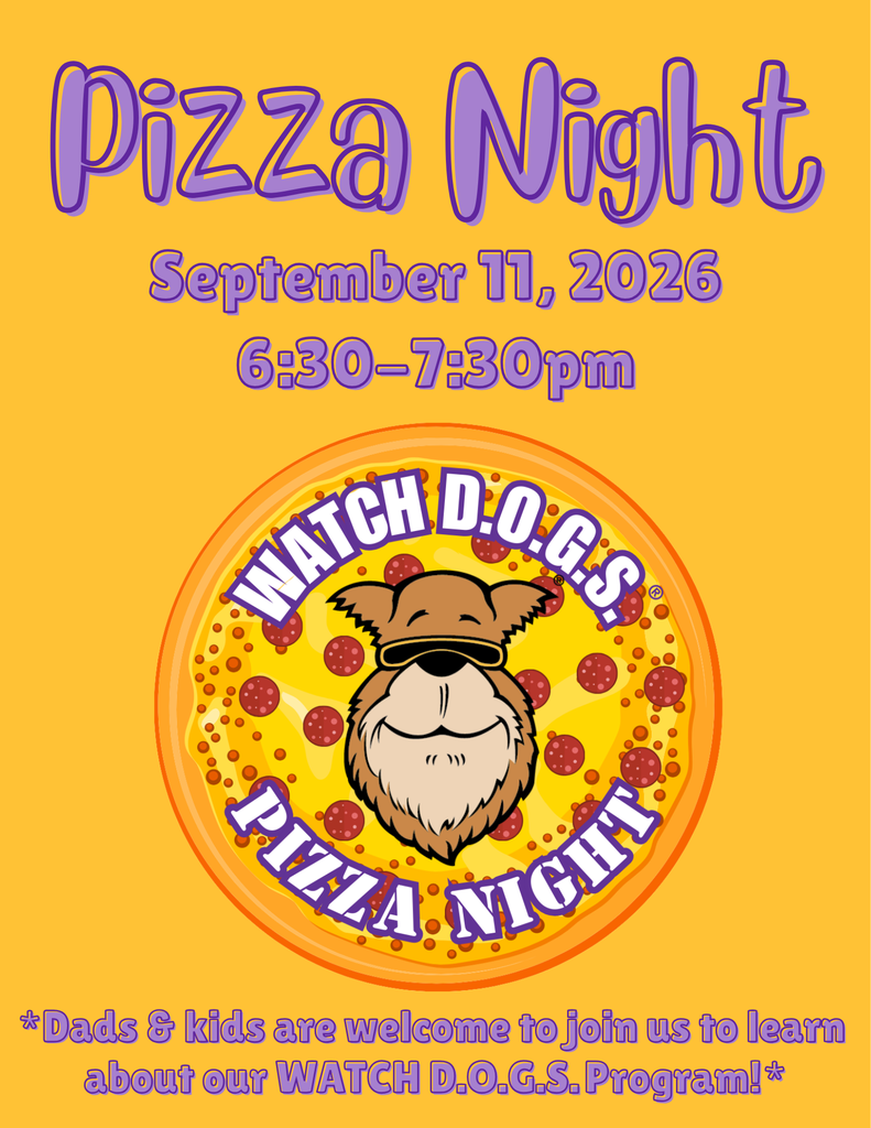 A yellow poster for Pizza Night on September 11, 2026. It features a dog wearing a hat on a pizza.