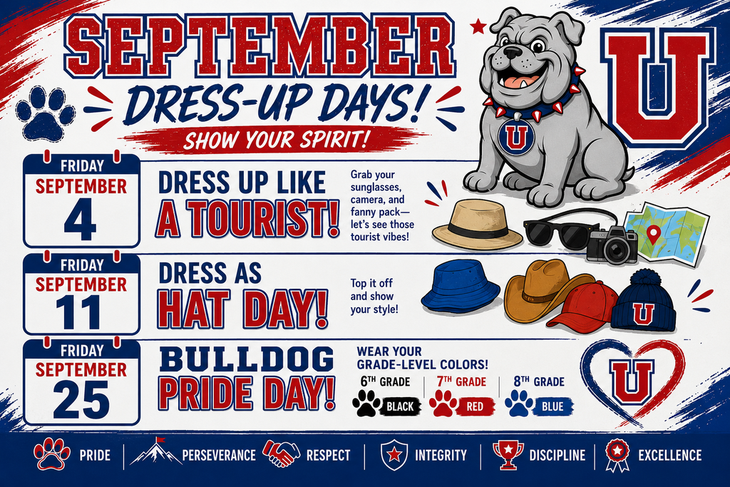 Poster with three dress-up days for September. The first day is to dress like a tourist.