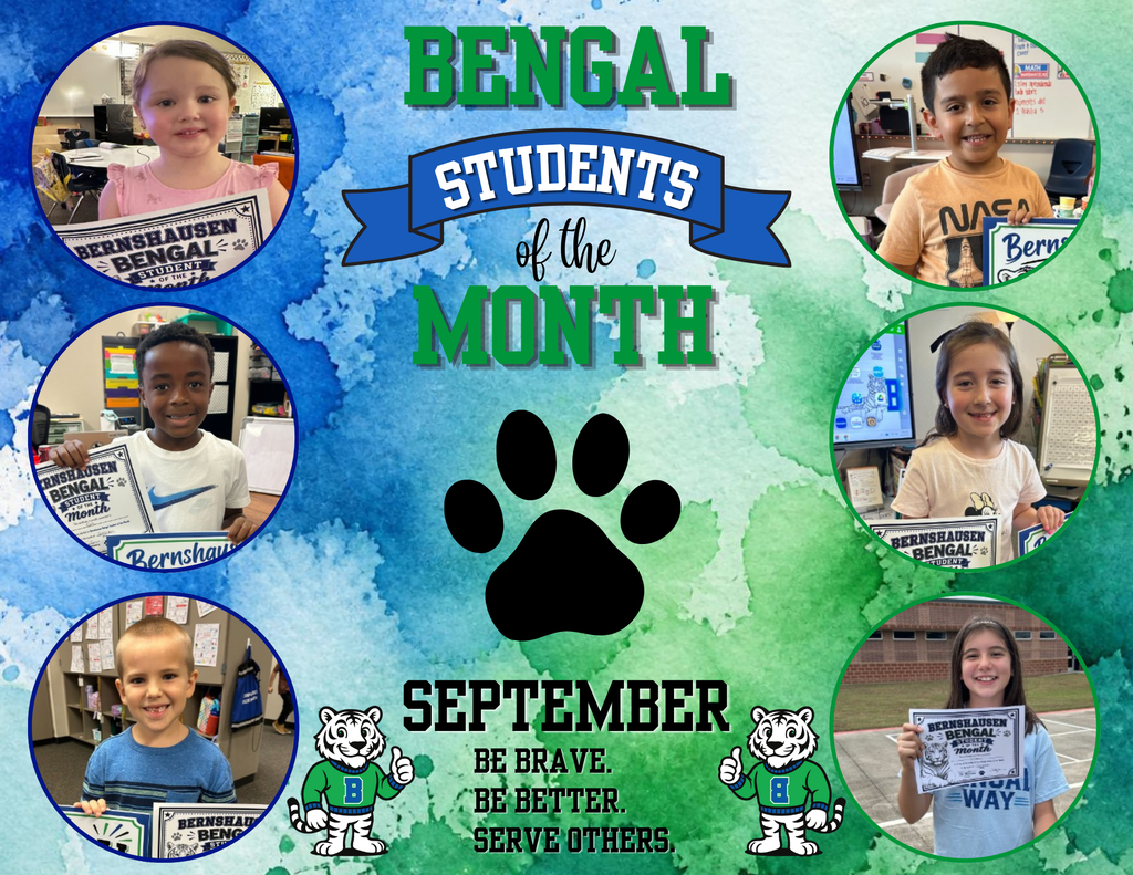 blue and green flyer with text "Bengal Students of the Month" and photos of students who were chosen for the month of September.