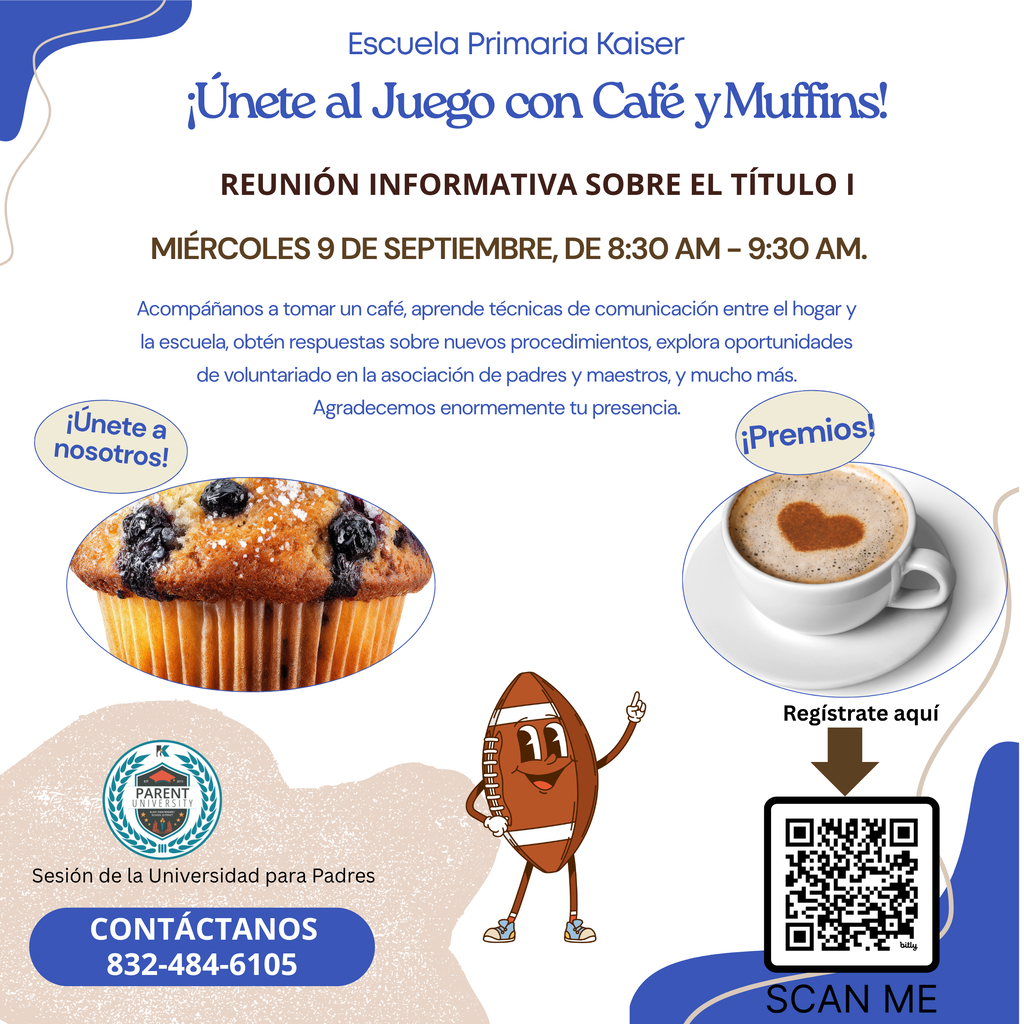 Acompáñanos a tomar un café, aprende técnicas de comunicación entre el hogar y la escuela, obtén respuestas sobre nuevos procedimientos, explora oportunidades de voluntariado en la asociación de padres y maestros, y mucho más. Agradecemos enormemente tu presencia.
