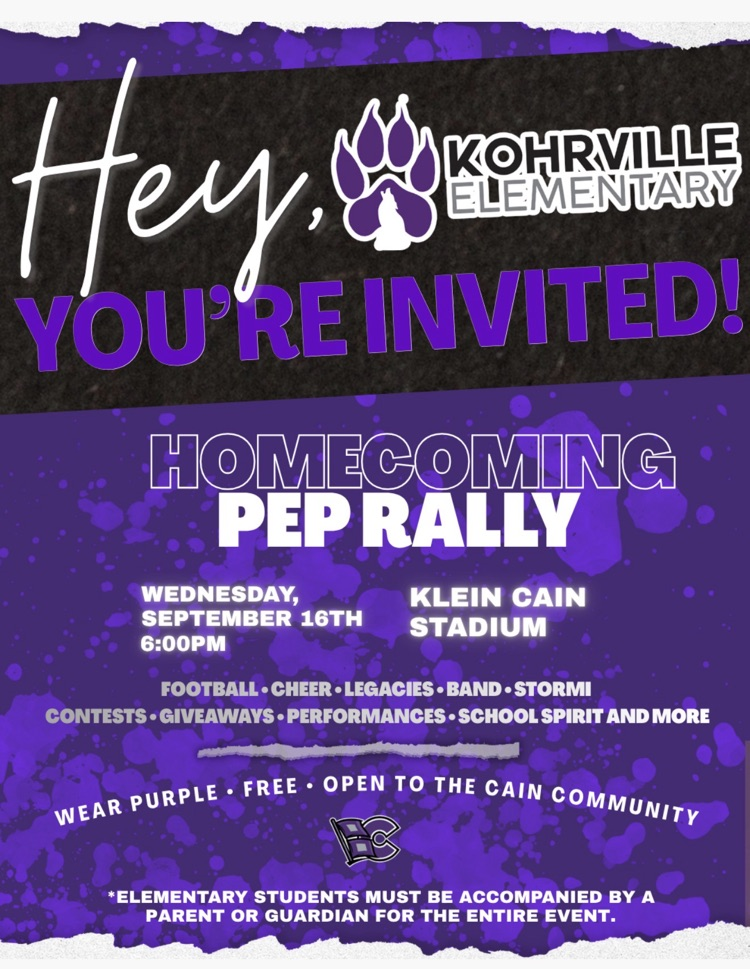 Klein Cain Homecoming Pep Rally 9/16 6:00 pm