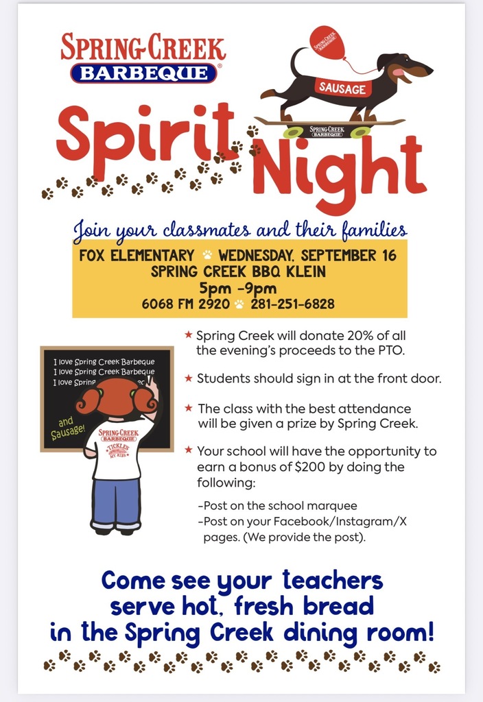 Spring Creek BBQ Spirit Night Flyer